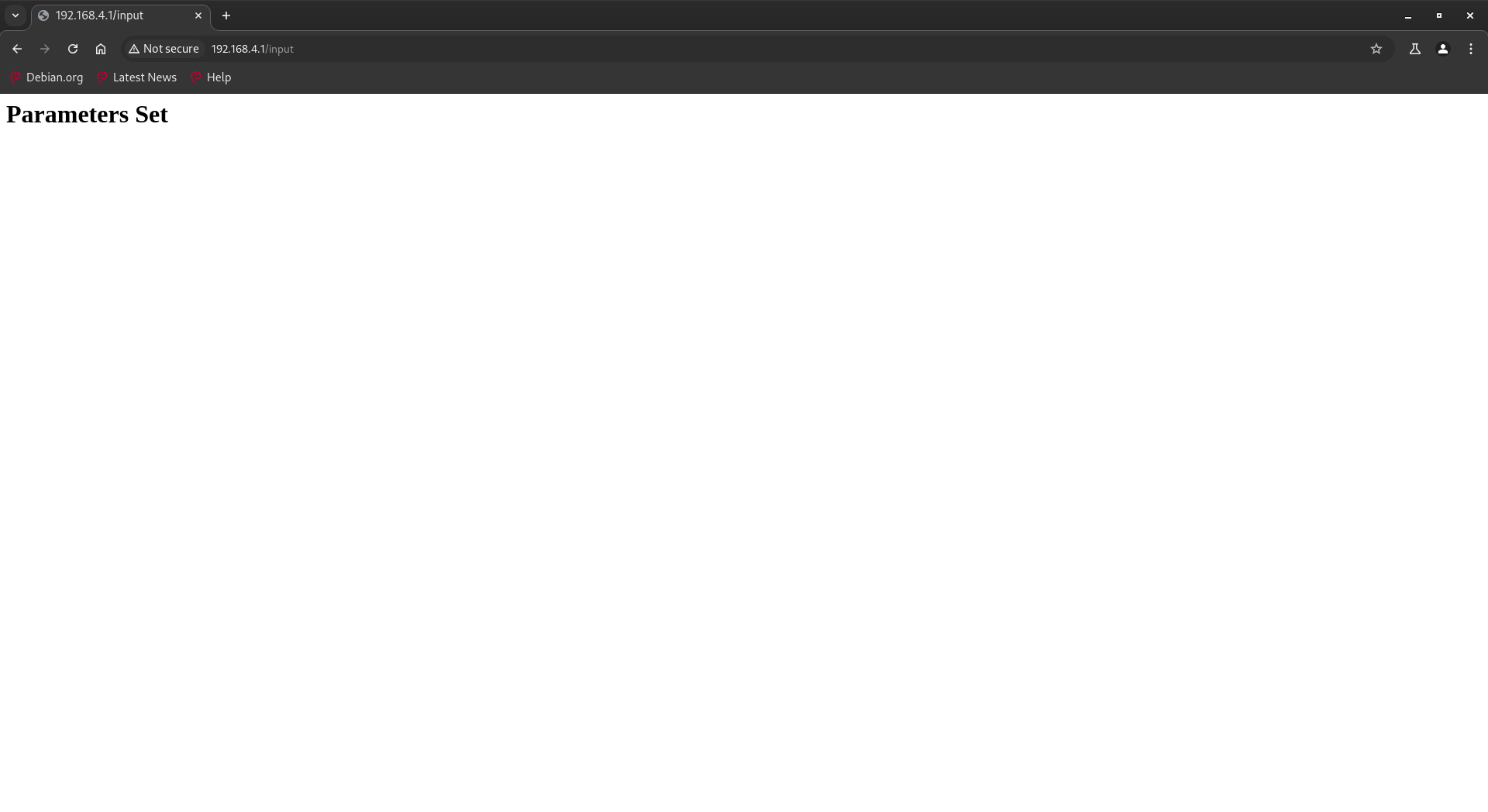 Screen shot showing the response after sucessfully setting up the device